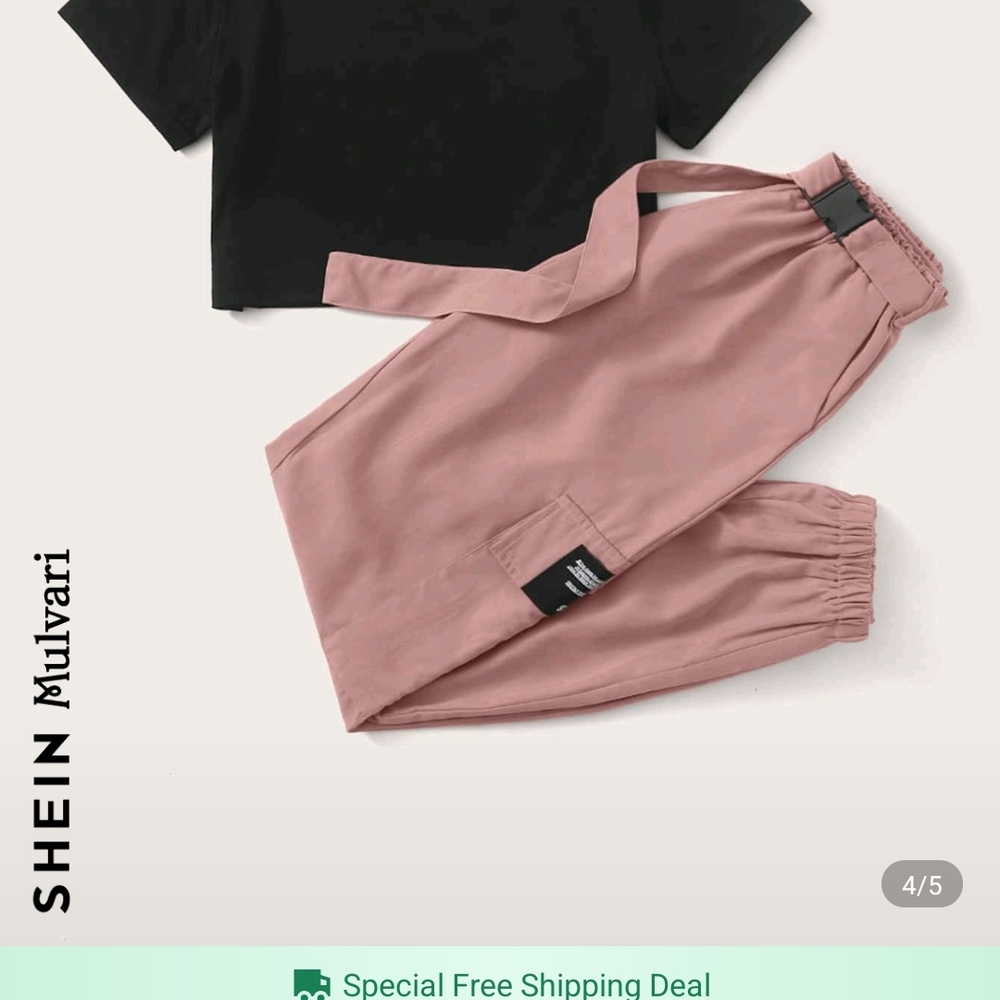 Pink Cargo Pants w/ Black Crop Top